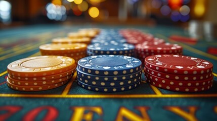 Casino chips on roulette table