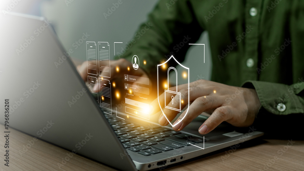 Poster cybersecurity concept, user privacy security and encryption, secure internet access future technolog