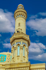 Sahib-e-Zaman mosque in Baku, Azerbaijan, Text reads: "The is no God but Allah, Mosque of Sahib e-Zaman, Quranic, Kareem as name of Allah and Muhammad is our Prophet Surah 1.1" taken in October 2023.