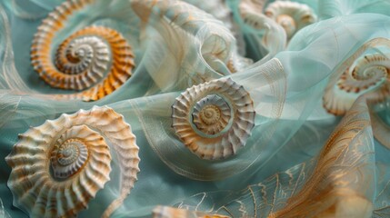 A gradient of seashell spirals printed on a flowing summer dress..