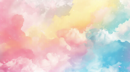 Whimsical background with soft, fluffy clouds infused with gentle pastel colors, ideal for creative designs, wallpapers, or adding a touch of serenity to any project