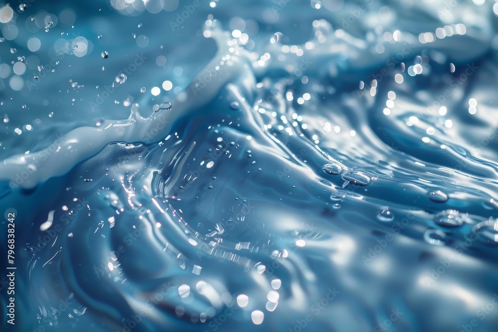 Poster artistic macro image displaying the serenity and complexity of water bubbles on a smooth blue surfac