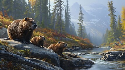 A Family of Bears Fishing in a Crystal-Clear River: Witnessing Wildlife Interaction and Natural Beauty





 - obrazy, fototapety, plakaty