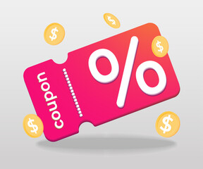 online shopping tag price 3d render vector, discount coupon of cash for future use. sales with an excellent offer 3d for shopping online, Special offer promotion on price tags on white background