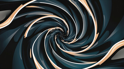 A digital art illustration of dark blue and gray rotating patterns with white outlines and brown highlights