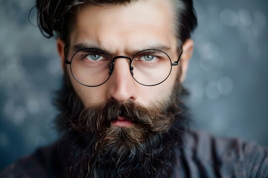 Stylish bearded man in glasses exudes confidence and showcases vision care. Concept Fashion, Eyewear, Confidence, Vision Care, Stylish Men
