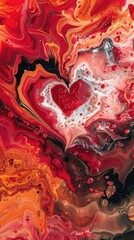 Illustrate the depth of love through abstract art with a high-angle perspective, blending warm hues and delicate textures to convey passion and tenderness in a unique and captivating way,