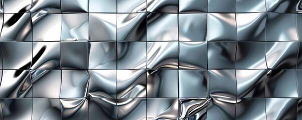 Seamless pattern of distorted reflective metallic tiles creating a modern abstract background