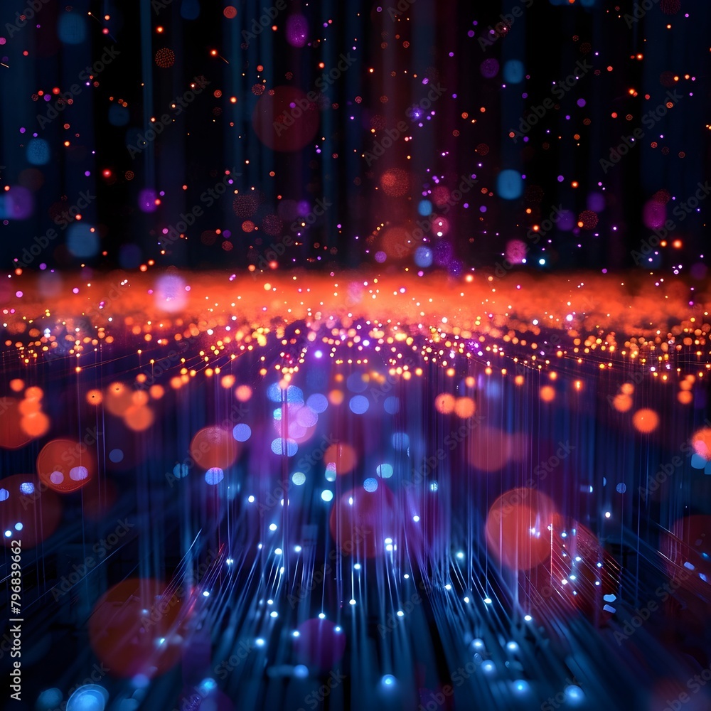 Aufkleber pulsating fiber optic lights in futuristic quantum computing hub showcasing speed and advanced techn