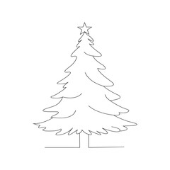 Christmas illustration of christmas single line art tree  card.