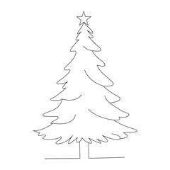 Christmas illustration of christmas single line art tree  card.