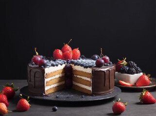 chocolate cake with berries