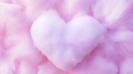 Fototapeta premium Colorful heart shape cotton candy, pastel color background. Close up of cute cotton candy representing love and romance. Lovely valentine sweet backdrop. Top View, From Above, Flat Lay.