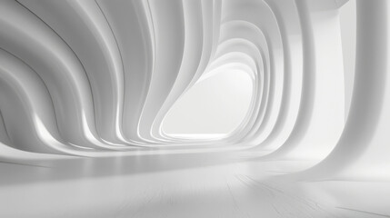 Futuristic white corridor with sleek curved walls and modern flowing design