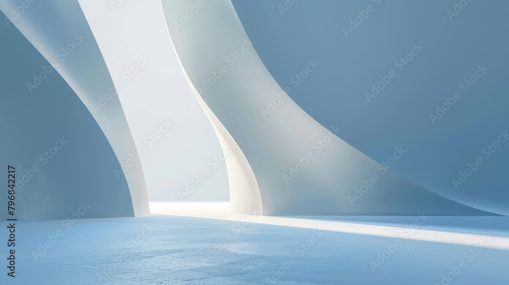Poster minimalist white interior with curved walls and soft lighting in abstract design