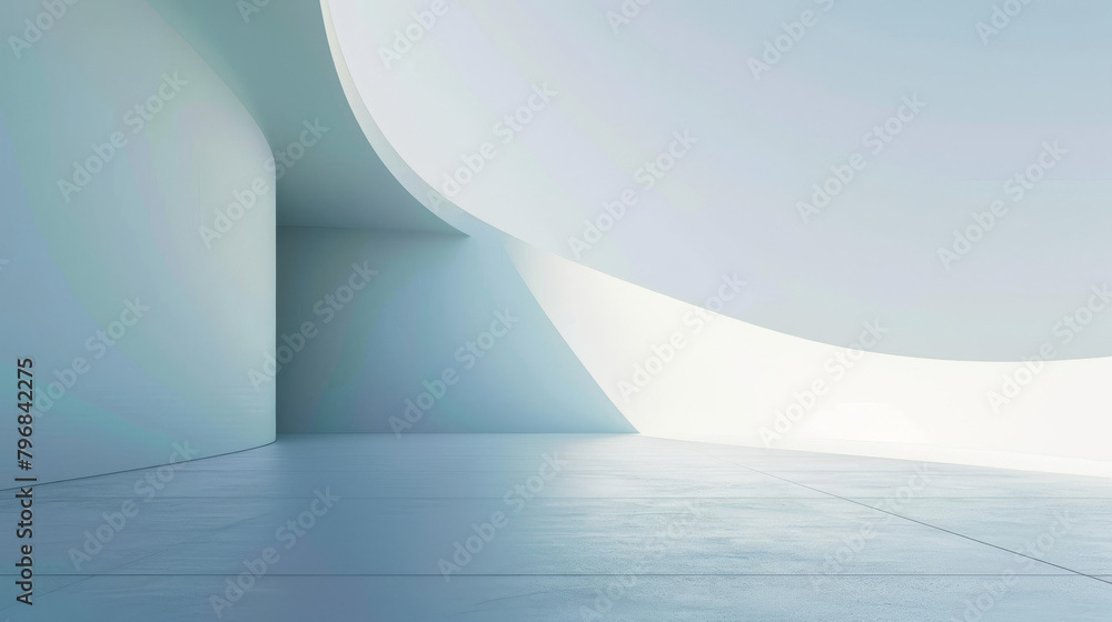 Poster Abstract modern curved architecture with a white, clean background and soft lighting