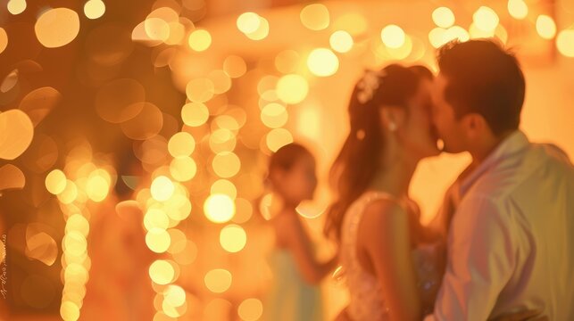 The picture of the couple is celebrating an anniversary in the night time with blur light from the background, anniversary day is the day that couple celebrate an event in their relationship. AIG43.