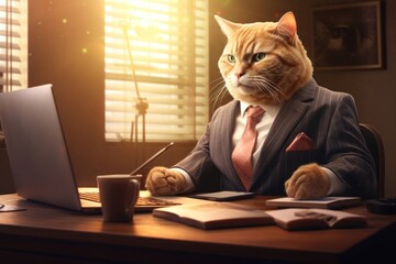 Illustration of a cat working furniture computer mammal.