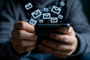 bulk email marketing sending targeted newsletters via smartphone digital direct selling concept - obrazy, fototapety, plakaty