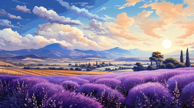 a photo Pixel art of the lavender fields in the provence, AI Generative