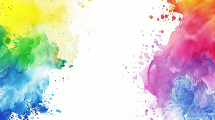 Abstract vibrant background featuring rainbow-colored watercolor splashes with ample copyspace, perfect for creative designs, artistic projects, and colorful presentations