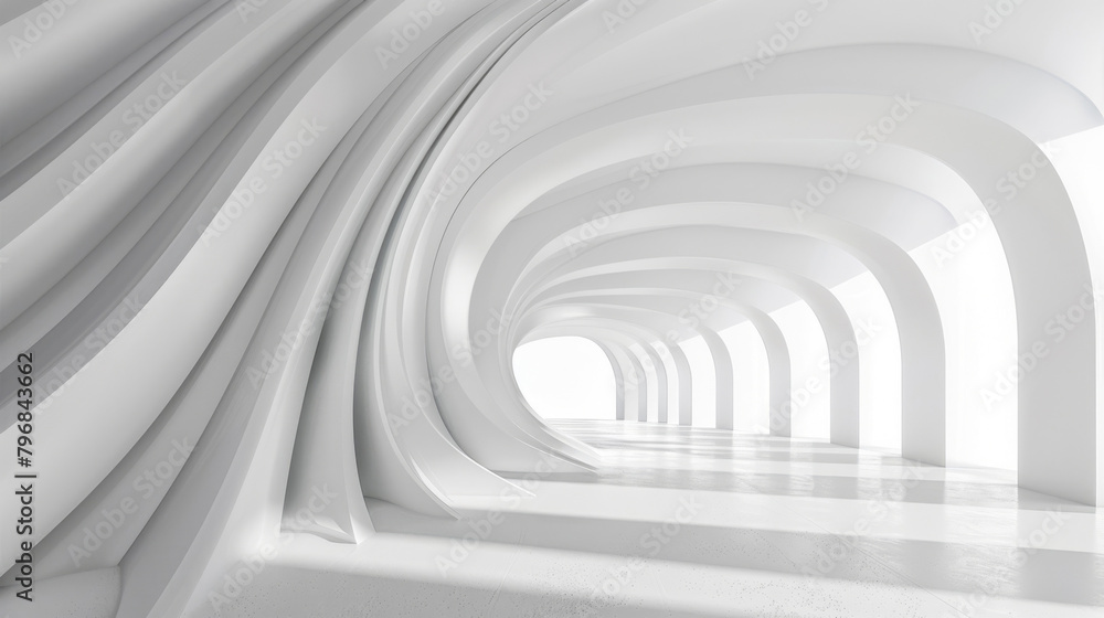 Poster abstract design of a minimalist white interior with elegant curved lines and corridors