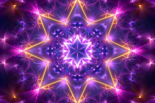captivating kaleidoscopic design with a neon star on a vibrant purple background abstract photo