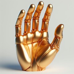 Golden human hand. 3D golden anatomical model surrounded by clouds on a white background.
