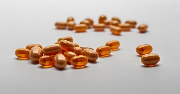A bunch of orange pills isolated on a white background.