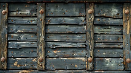 Detailed view of a wooden wall decorated with metal rivets