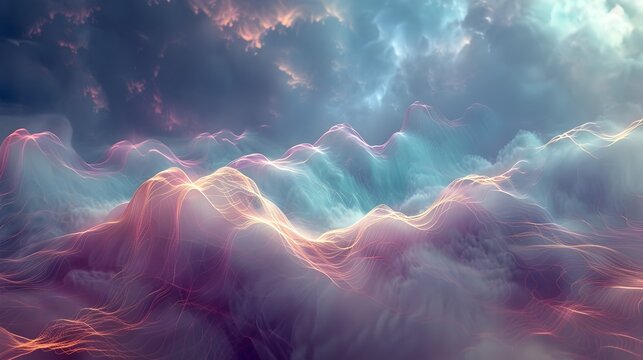 Ethereal Soundscape of Infrasonic Waves Shimmering Across Clouded Atmospheric Backdrop