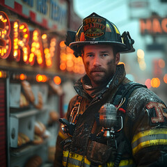 Courageous Firefighter - Urban Landscape - Stock Photo