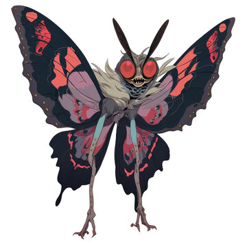 An illustration of the Mothman creature with small legs