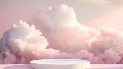 Serene clouds over a white display podium.