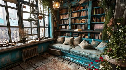 Cozy Reading Nook Nestled by a Bay Window




