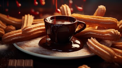 Falling Churros with a side of Chocolate.