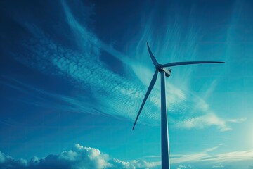 Wind Turbine Generator Landscape, Blue Sky View, Sustainable Energy Industry Concept, Environmental Advertising Backdrop, Green Marketing Wallpaper, Eco Friendly Business Design
