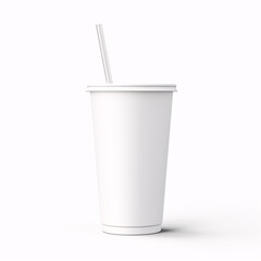 White paper cup template for soda or cold beverage with drinking straw, isolated on white background. Packaging collection. 