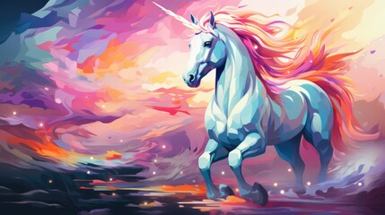 Obraz na płótnie Canvas a image unicorn watercolor diamond painting art in beauty background, AI Generative