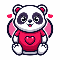 panda with heart vector art illustration on white background