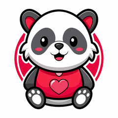 panda with heart vector art illustration on white background