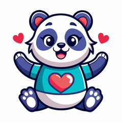 panda with heart vector art illustration on white background