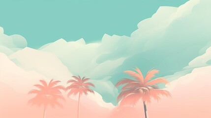 Tropical vibes minimal style, pastel pink coconuts and blue sky.