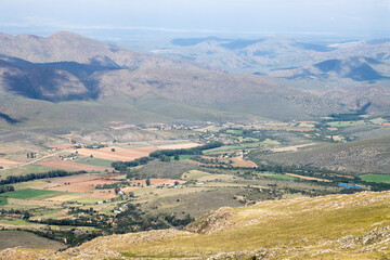 View of farmland from the top of the Swartberg pass, south Africa