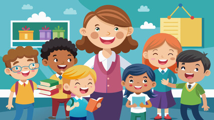 happy-cute-kids-smile-with-teacher-together