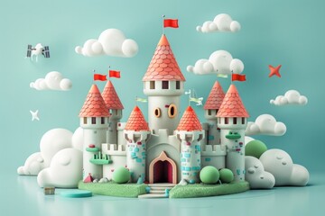 Fototapeta na wymiar Cute castle background cartoon toy representation