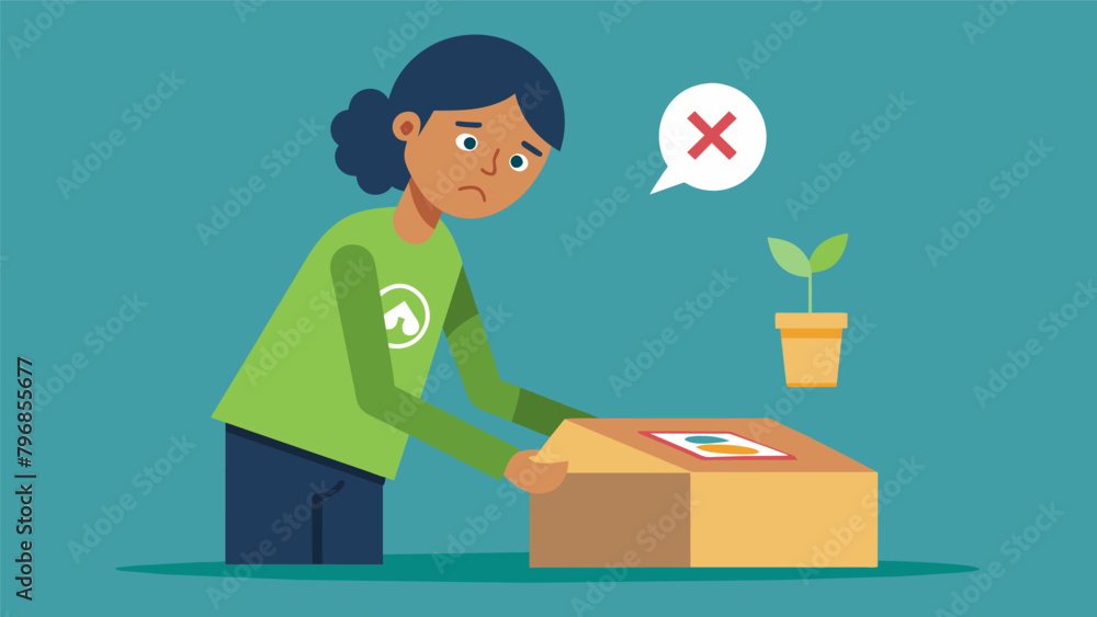 Poster an animated illustration of a person trying to recycle a greasy pizza box accompanied by a no symbol