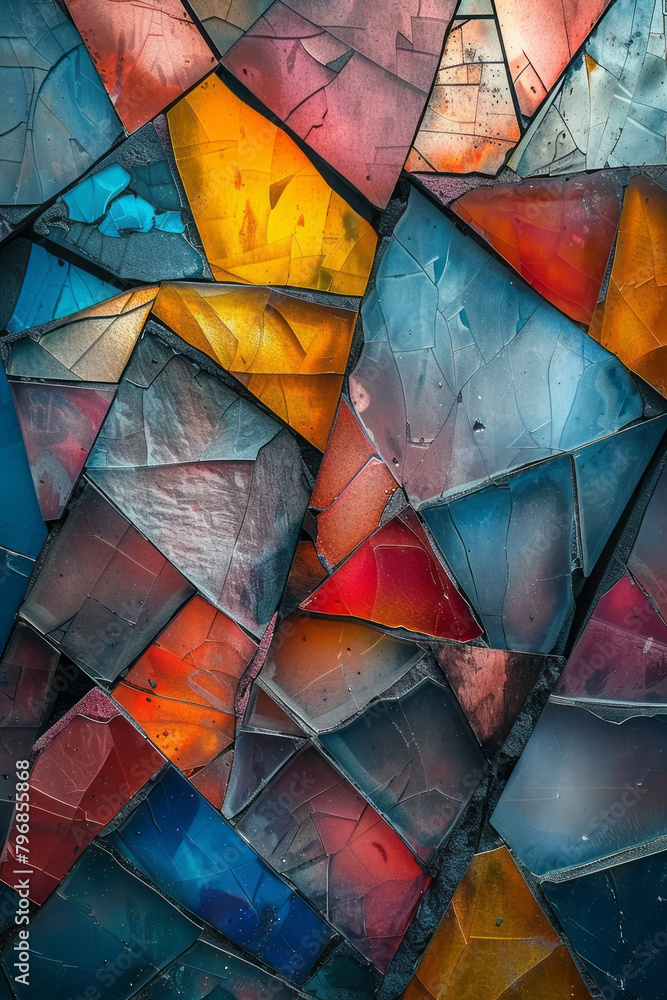 Fototapete illustrate an abstract image where fragmented shapes seem to fragment and reassemble, suggesting a s