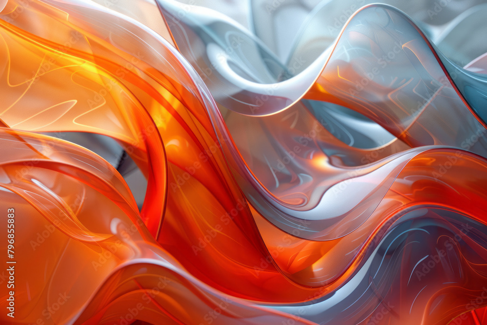 Poster illustrate an abstract image where dynamic shapes seem to morph and shift into new forms, suggesting
