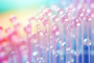Pink holographic bubbles floating on the soft colorful abstract background in beautiful vivid tones. - 796855874